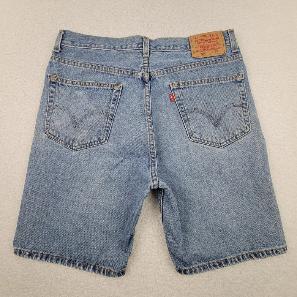 Levis 505 Shorts Mens 33 Blue Denim Regular Fit High Rise Zipper Fly Jeans - Picture 8 of 9